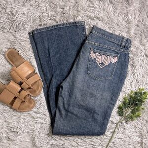 DKNY Blue Flare Jeans with Pink Embellished Pocket size 8